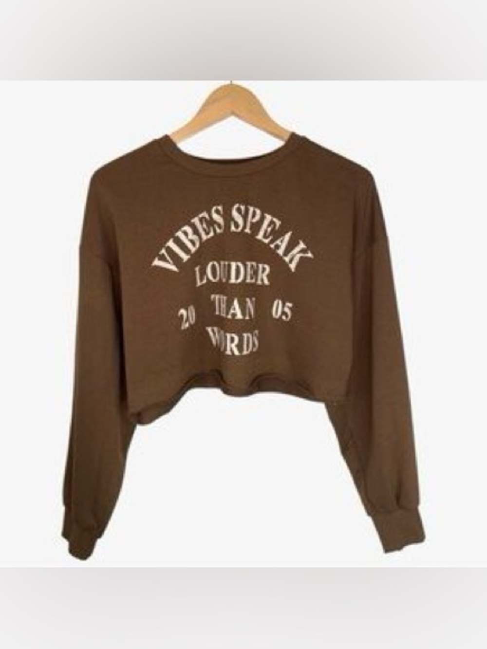Bershka Brown Cropped Vibes Speak Sweatshirt